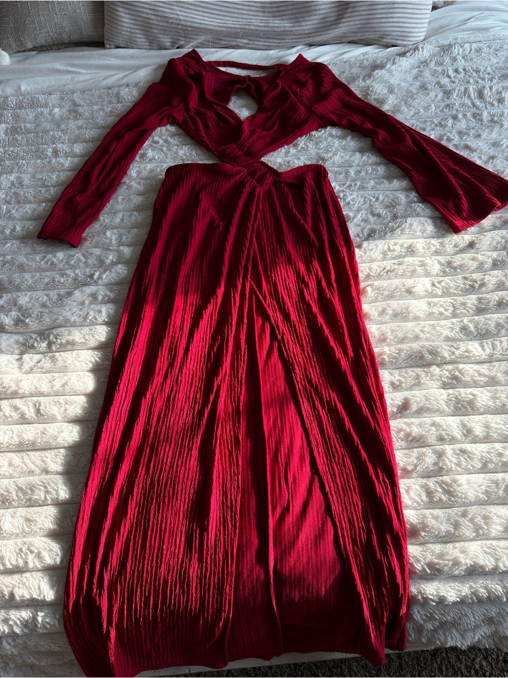 SHEIN Red Twist-Front Ribbed Maxi Dress